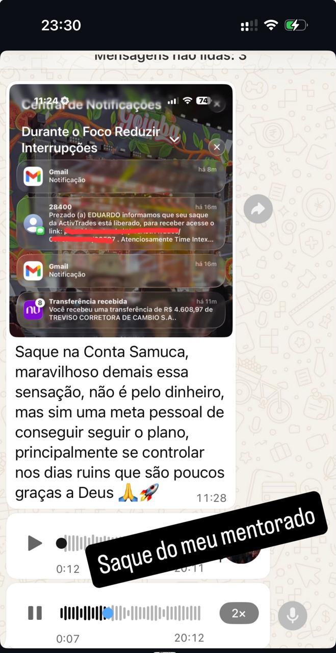 Captura de relato de aluno do Samuca Trader 5