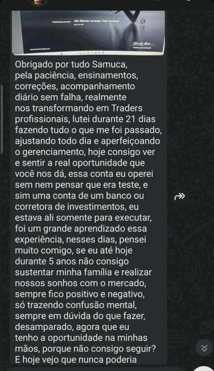 Captura de relato de aluno do Samuca Trader 1