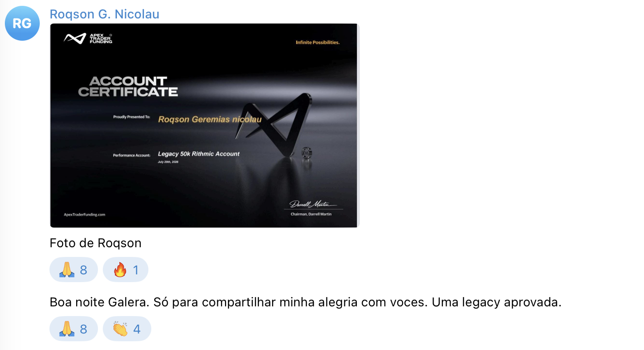 Registro de aprovação em mesa proprietária 1