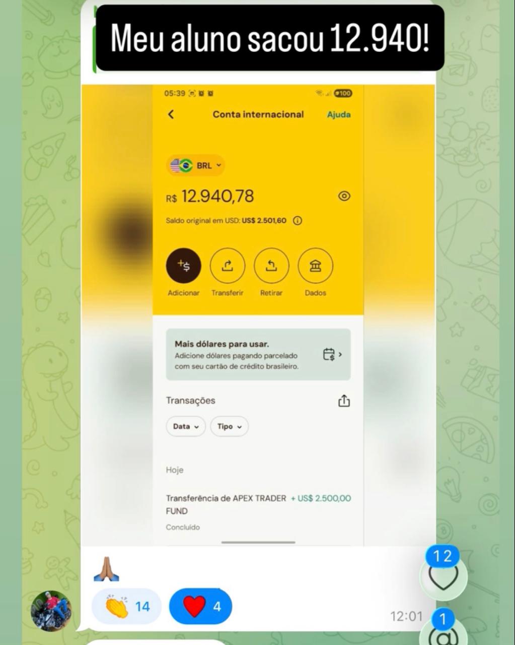 Comprovante de payout em mesa proprietária 3
