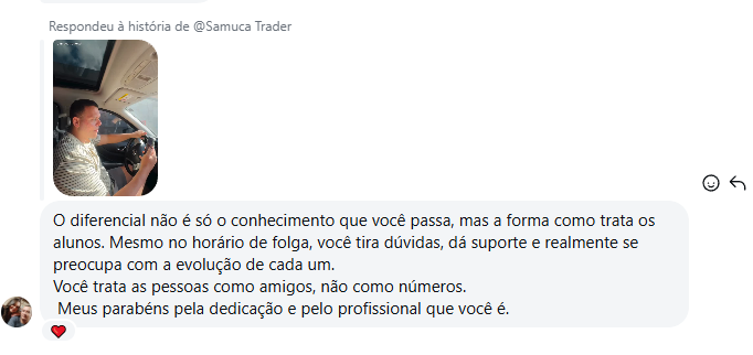 Captura de relato de aluno do Samuca Trader 2
